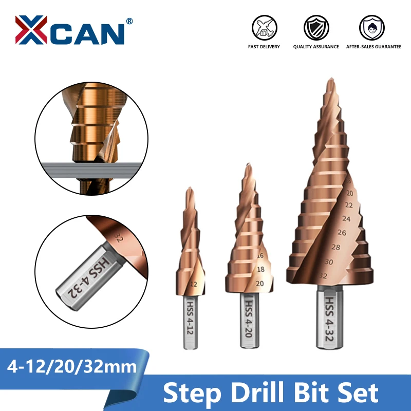 XCAN Step Drill Bit 4-12/20/32mm Wood Metal Hole Cutter TiCN Coated Step Cone Drill Bit HSS Steel Metal Core Drill Bit