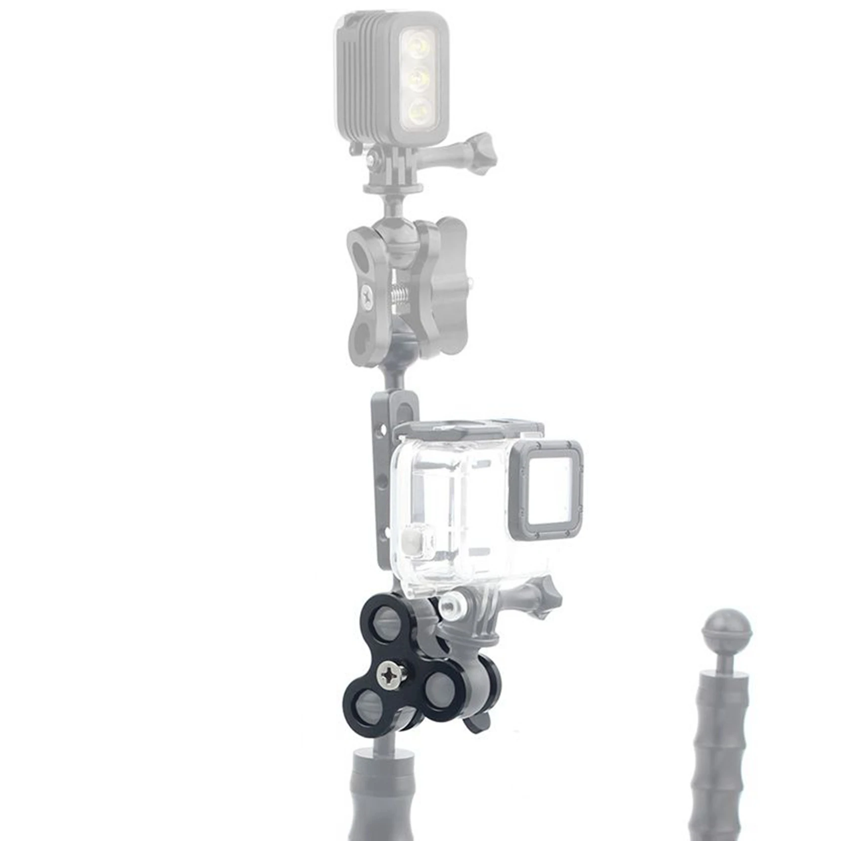 A003 2X Aluminium Kogelgewricht Armen 3 Sectie Kogelgewricht Klem Mount Invullicht Lamphouder Voor Gopro Zwart