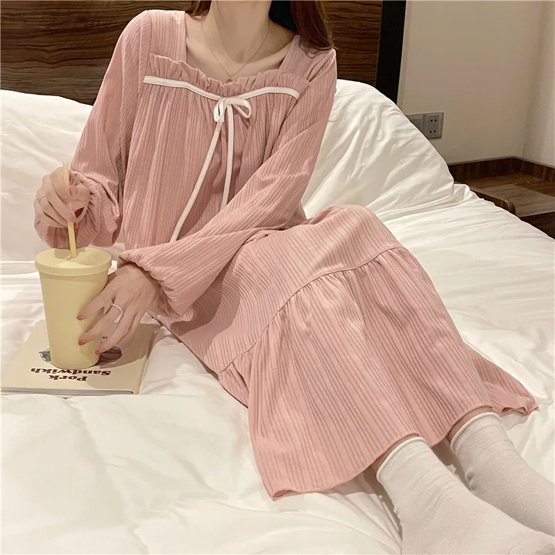 The New Nightgown Female Spring And Autumn Maternity Nightgown Princess Wind Big Size Dress Monthly Clothing Pajamas Homewear