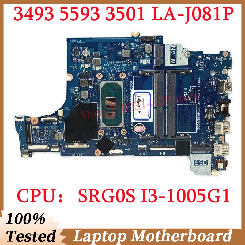 

For Dell 3493 5593 3501 CN-052X6W CN-0790WT CN-07TKJ3 CN-0TW31C With SRG0S I3-1005G1 CPU LA-J081P Laptop Motherboard 100% Tested