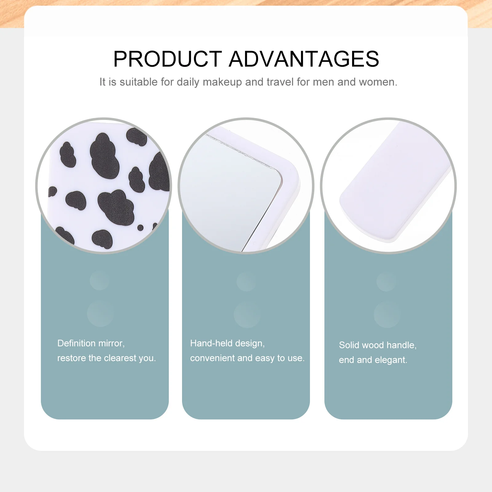 

Vintage Cow Mirror Portable Mini Handheld Makeup Mirror for Travel Purse Hair Care Household Use