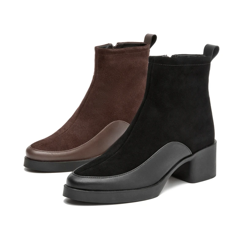 AIYUQI Women's Genuine Leather Chunky Heel Ankle Boots 2025