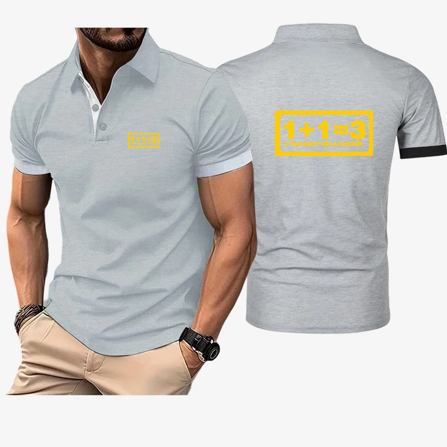 Funny Mathematics 1+1=3 Logo Print Versatile T-shirt 2026 Summer Men's Lapel Collar Advanced Quick-dry Short Sleeve Polo Shirt