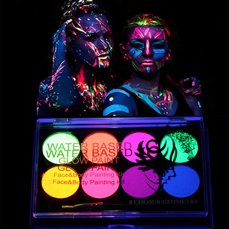 8สี Body Painting Henna สำหรับ Tattoo Palette Art UV Glow ในแต่งหน้าฮาโลวีนชุดแฟนซีสี Make Up