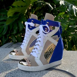 New Height Increasing Women Wedges Heel Mixed Colors High Top Female Chain Flats Shoes Top Quality