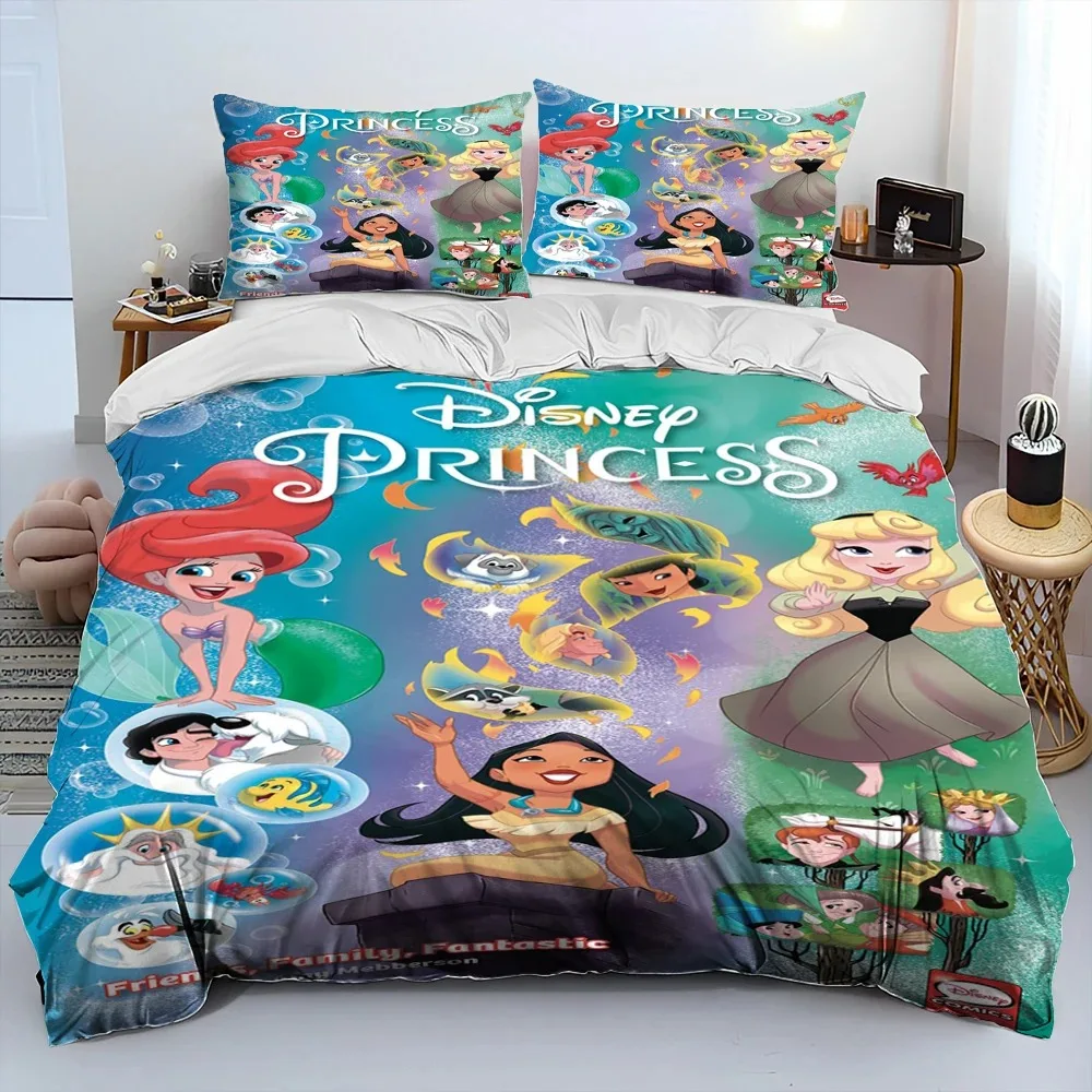 

3D printed princess duvet cover set, Disney cartoon print home décor, 1 duvet cover with zipper, 1/2 pillowcase 50x75 cm.