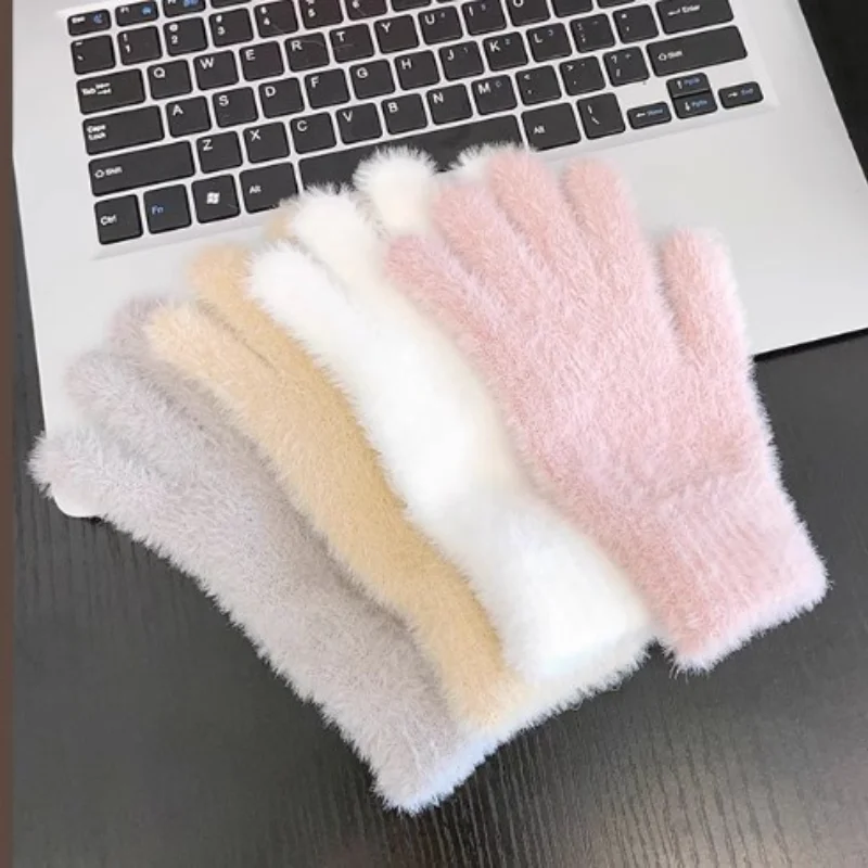 Gants à cinq doigts en velours de vison pour femmes, mitaines en peluche chaudes, résistantes au froid, extérieur, cyclisme, documents solides, contaminants, mode hivernale