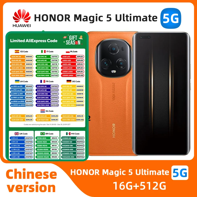 Смартфон HONOR Magic 5 Ultimate Edition 5g, 6,81 дюйма, 120 Гц, камера 50 МП, 5450 мАч, 66 Вт, зарядка, оригинальный Android-используемый телефон