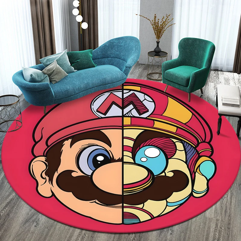 MINISO Super Mario cool Art Cartoon Print Round Carpet Living Room,kitchen,Sofa,Table,Rug,Non-slip,Chair,Beb,Picnic,Camp,Mat