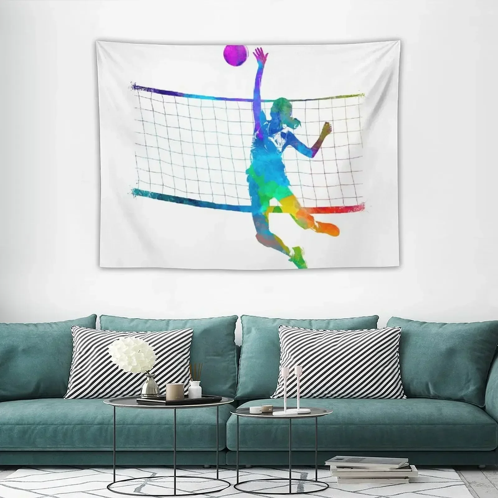 

Woman volleyball player in watercolor Tapestry Cute Room Things Art Mural Decor For Bedroom Room Decoration Aesthetic Tapestry