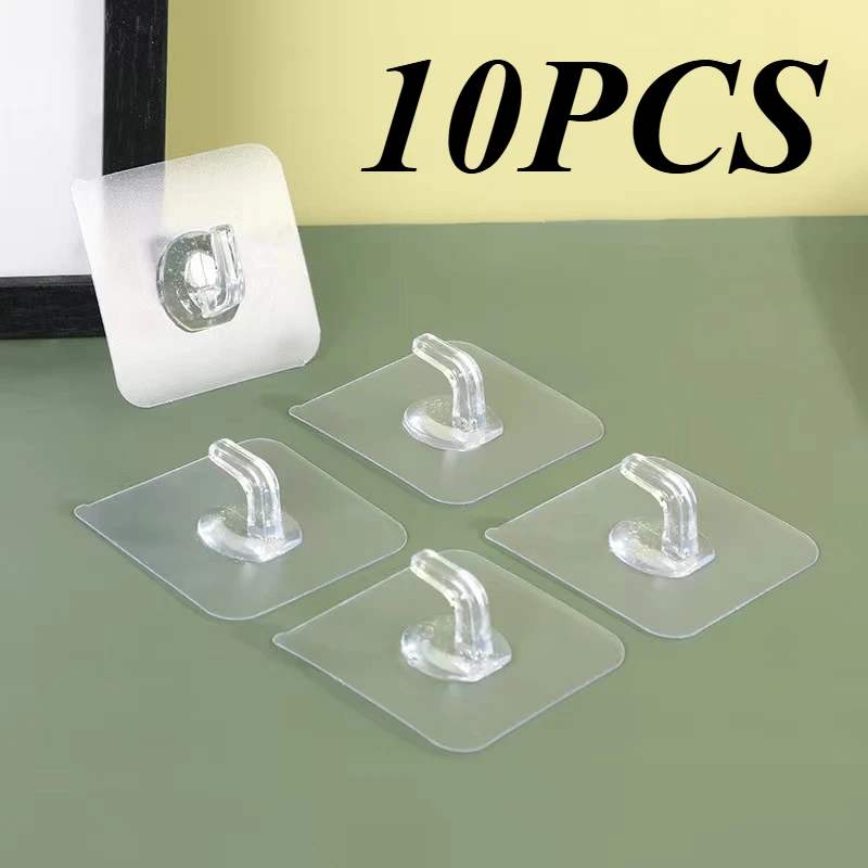 5/10PCS Transparent Self Adhesive Hooks Door Wall Mounted Hanger Hook Suction Heavy Load Rack Kitchen Bathroom Organizer Holder