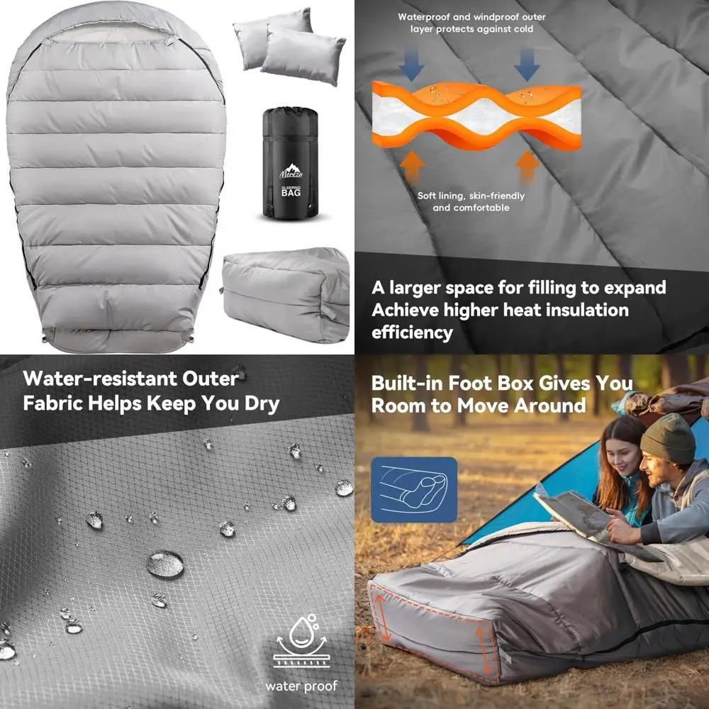 

Double Sleeping Bag for Adults with Pillow, 0 Degree Cold Weather, 2 Person, Big and Tall Suitable, Ideal for Couples and Outdoo