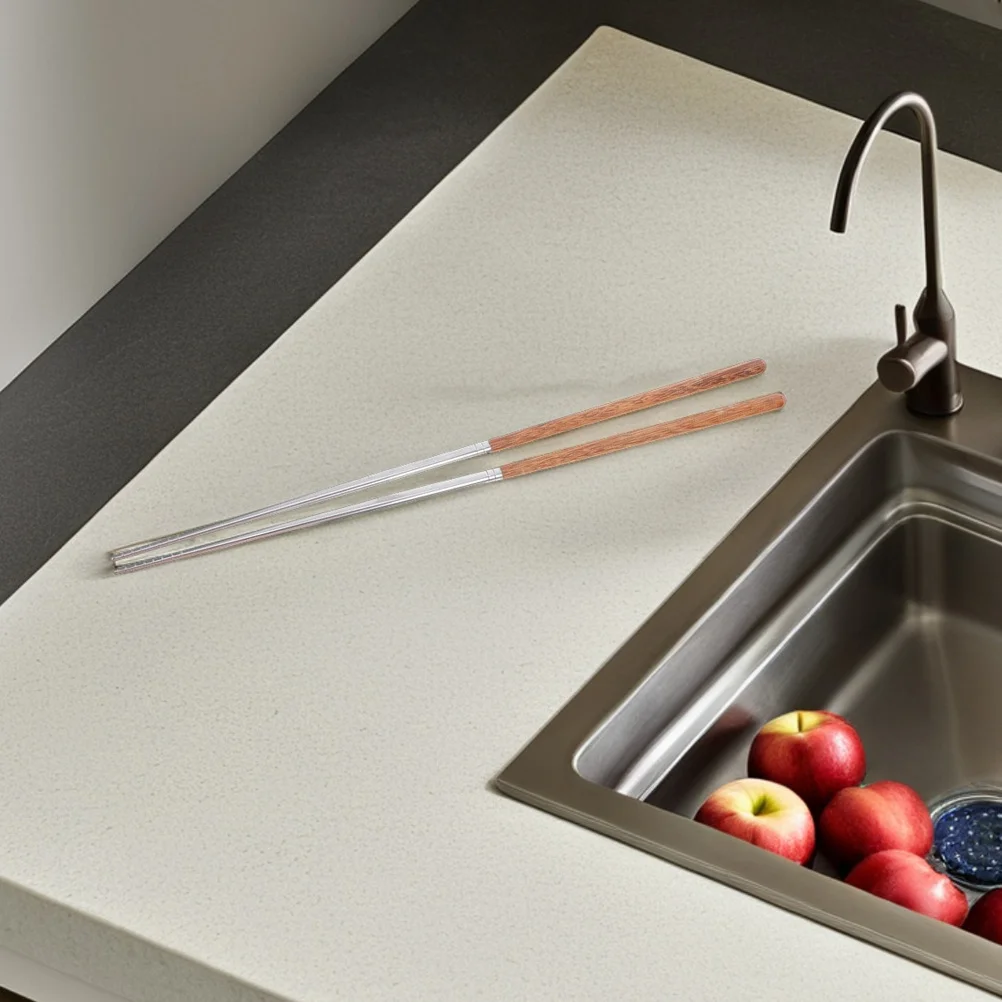 

2pcs 45Cm Oil Frying Chopsticks Stainless Steel Chicken Wing Wood Non-Slip Heat Resistant Cooking Chopsticks For Frying Noodles