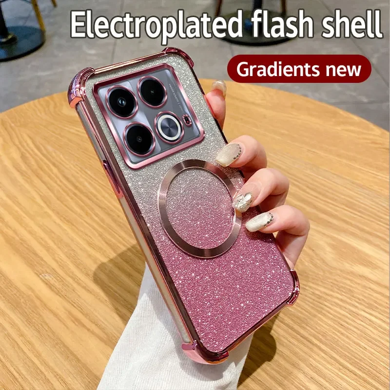 Luxury Sparkling Magnetic Wireless Charge Cover for Infinix Note 40 Pro Plus 4G 5G TPU Shockproof Protection Phone Soft Case