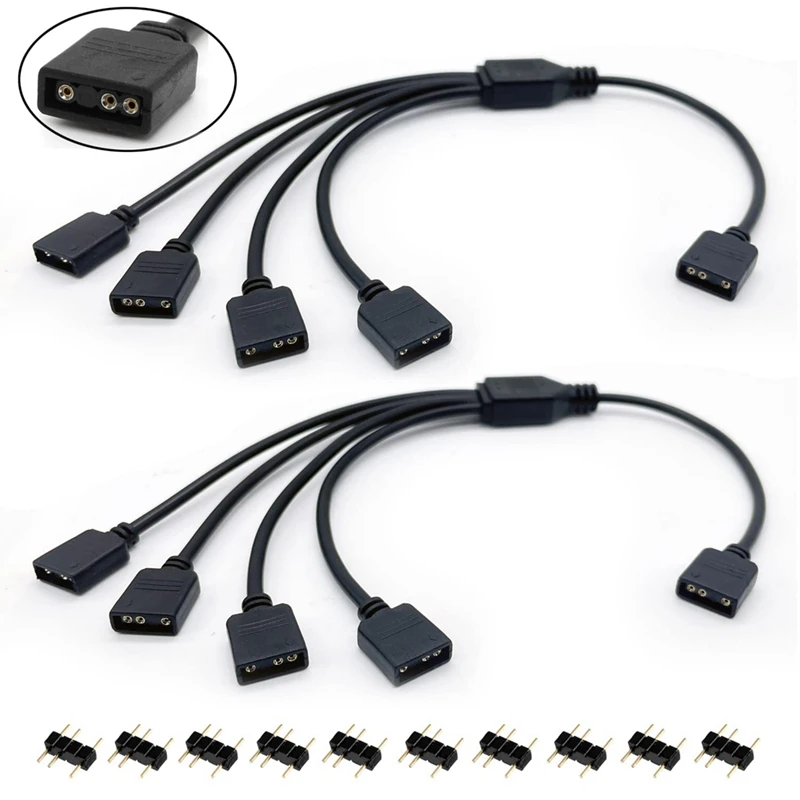 DT23 ARGB Splitter Cable 1-to-4 5V 3 Pin Addressable RGB Extension Cable for PC Fan LED Strip Sync