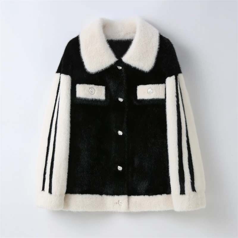 Pudi 2024 New Design Lady Fashion Winter Warm Short Coat Women Soft Fake Fur Uniform Style Luxurious Jacket CT4119