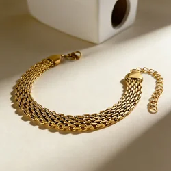 Chic Stainless Steel Bangle Bracelet for Women Occident Metal Texture New Design Gold Color Trendy Jewelry Lady Gift