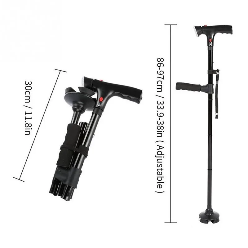 Foldable Telescopic Folding Walking StickElderly Walking AidTelescopic Foldable Rotating LED Lights Four Legs Walking Stick