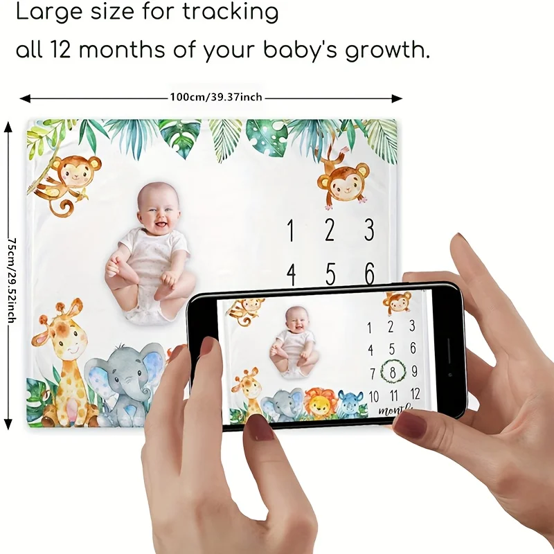 VIKAMA Kocyk do sesji zdjęciowych niemowląt z motywem zwierząt z kreskówek, do sesji na pełnię księżyca, chrztu, pamiątkowy, do oznaczania etapów wzrostu, kalendarz wzrostu