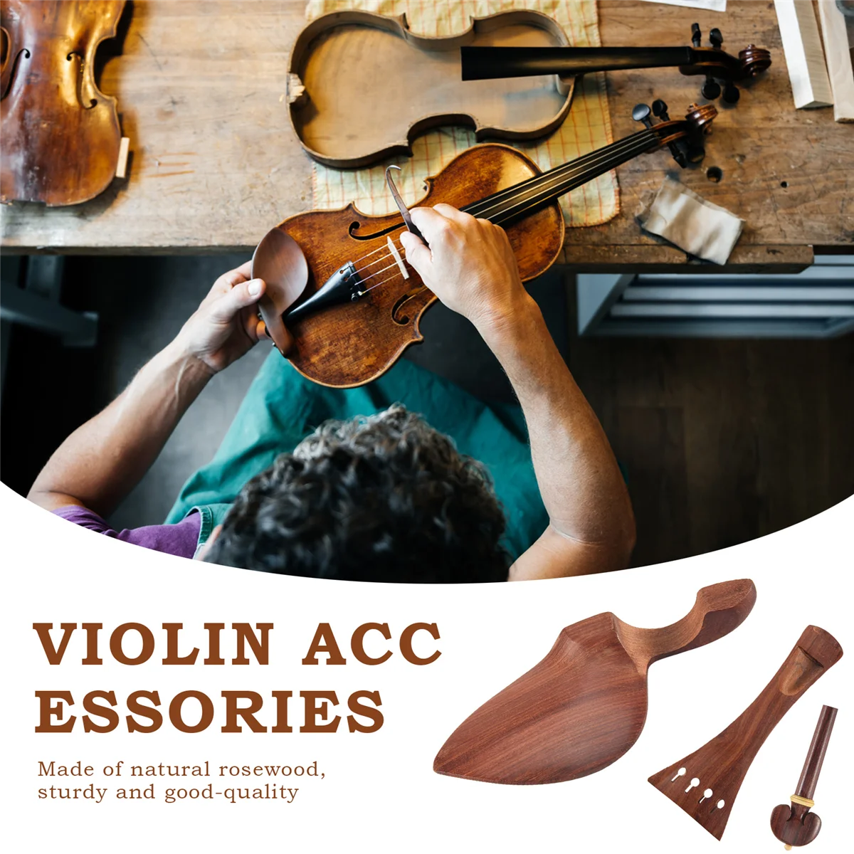 

AA85 4/4 Violin Kit Full Size Violin Accessories Rosewood Violin Peg Tailpiece Chin Rest End Pin (4/4)