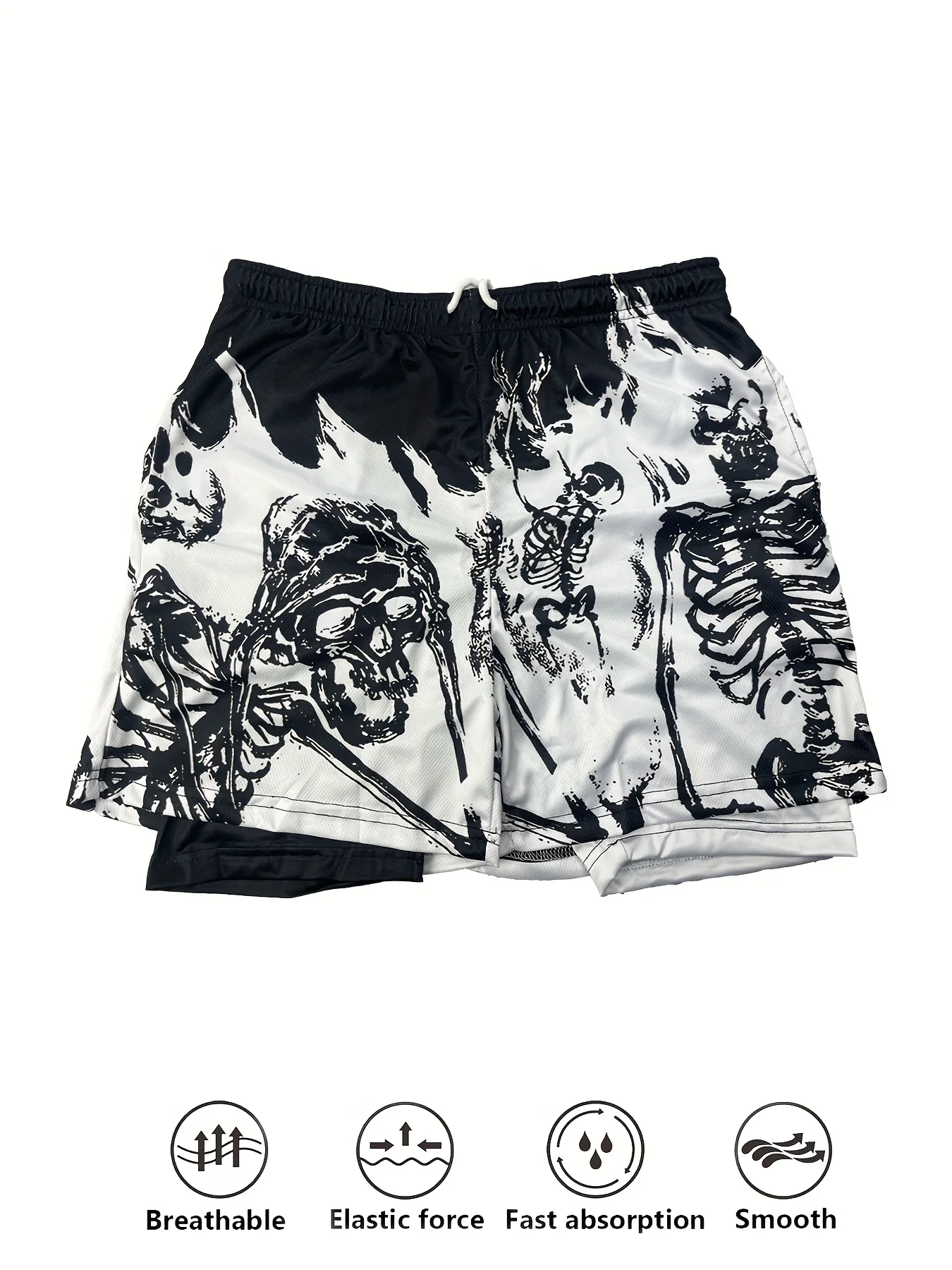 

Летние мужские спортивные шорты 2-в-1 с 3D-принтом черепа для бега и фитнеса, повседневная спортивная одежда