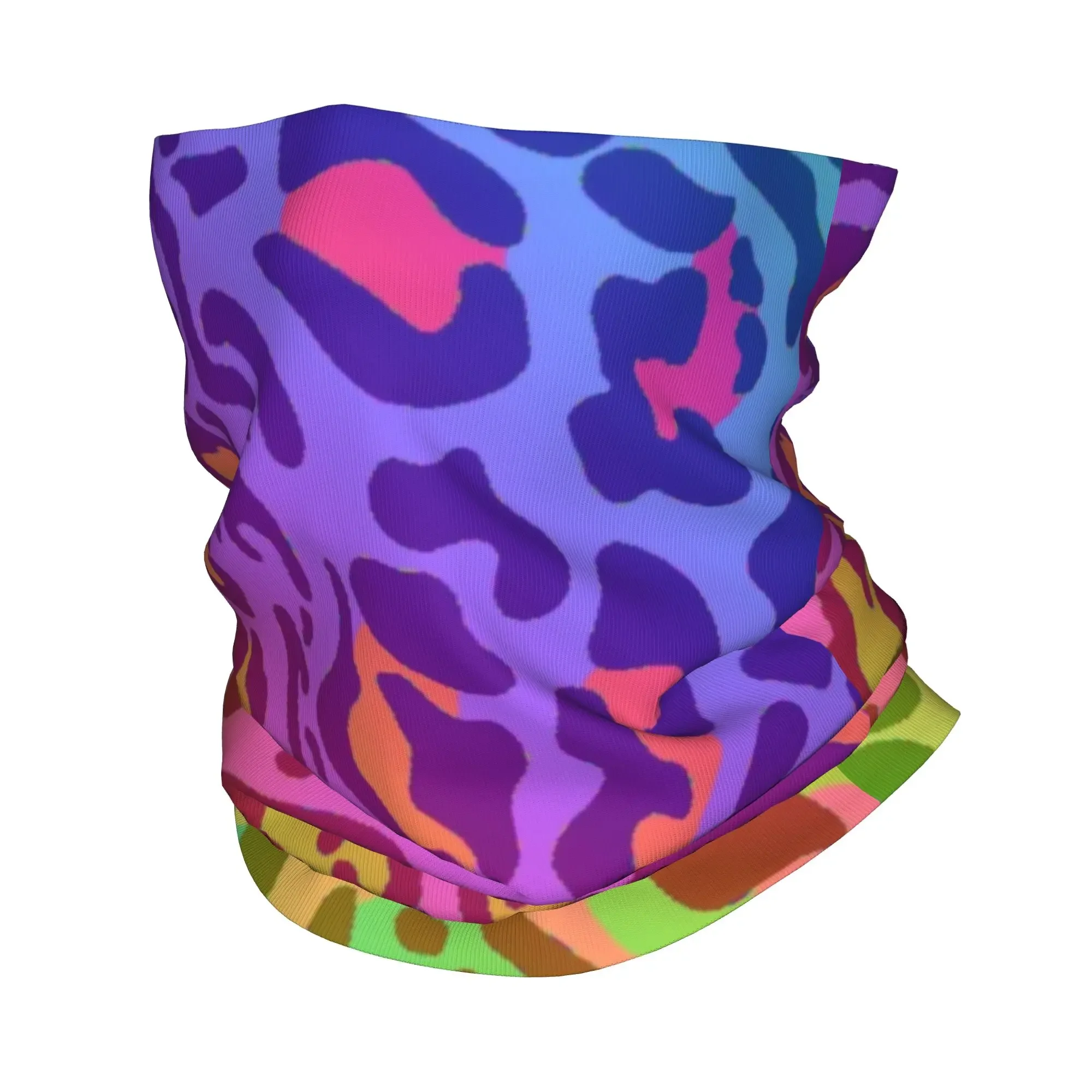 Rainbow Leopard Animal Print Bandana Neck Gaiter for Hiking Hunting Women Men Wrap Scarf  Balaclava Warmer Face Scarf Cover