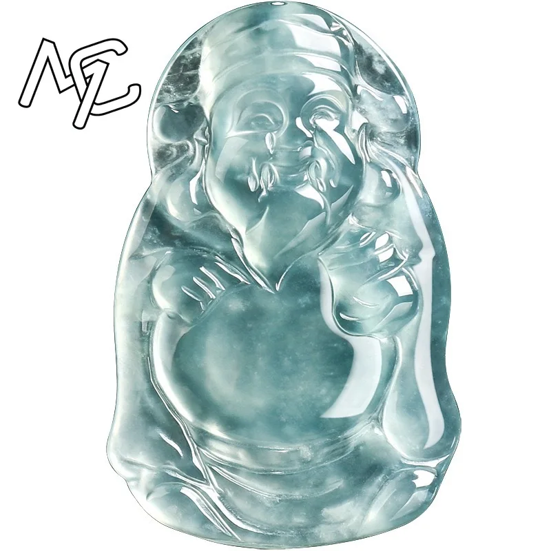 Burmese Emerald Jade Blue Water God of Wealth Pendant Jadeite Amulets Fashion Natural Emerald Jewelry Gifts for Men Women