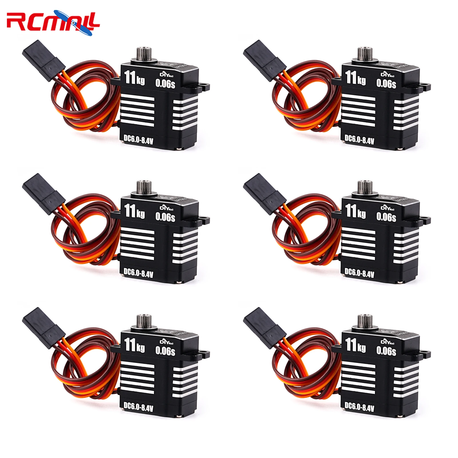 6PCS 8.4V High Torque 11KG Mini Digital Servo 0.06sec/60° at 8.4V High Pressure Coreless Motor Programmable Metal Micro Servo
