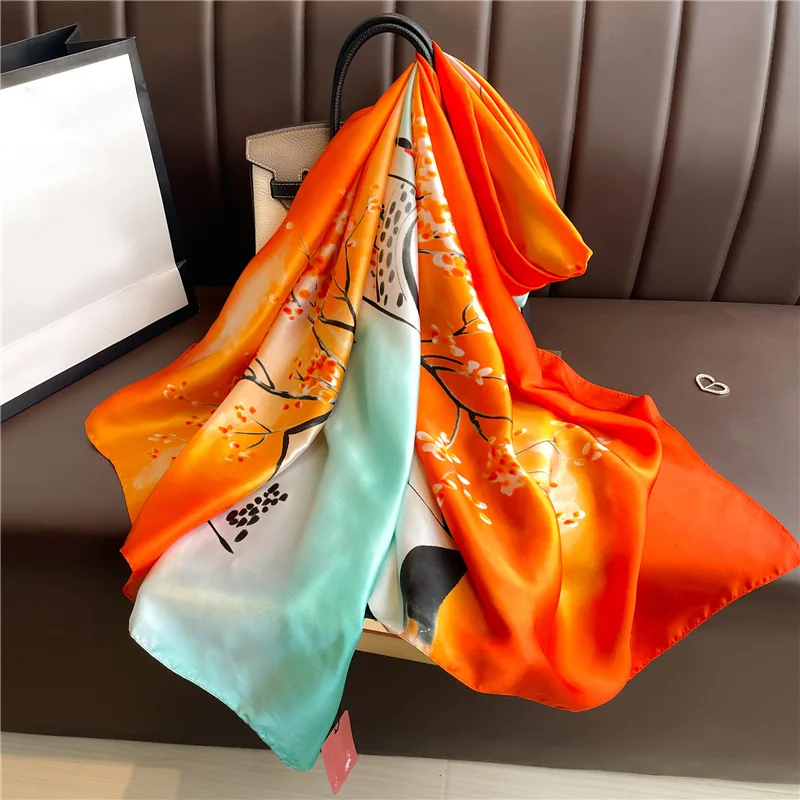 Fashion Luxury Silk Scarf Women Spring Autumn Leopard Print Scarves Wrap Bandanna Foulard Muffler Female Travel Sunscreen Shawl