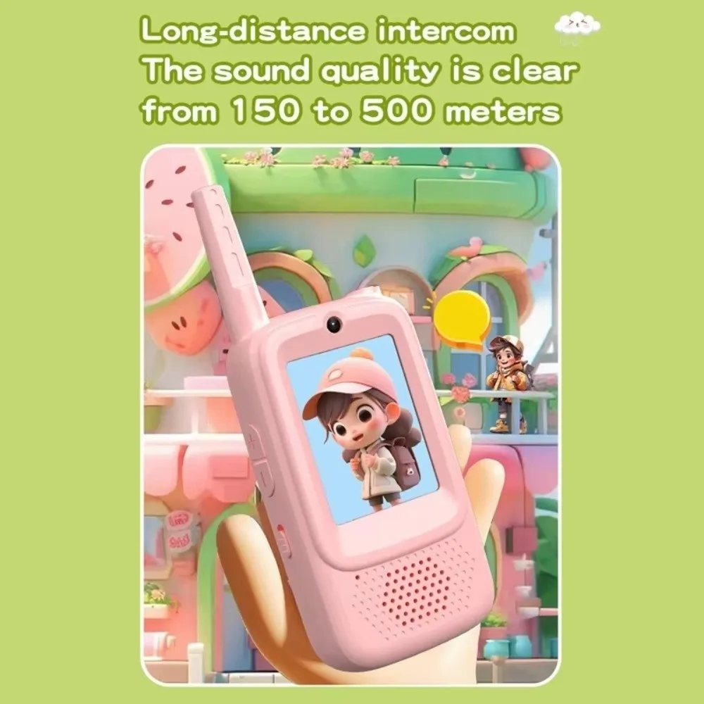วิทยุสื่อสารแบบวิดีโอหน้าจอความละเอียดสูง 2 ชิ้น แบตเตอรี่แบบชาร์จได้ โทรออกด้วยคลิกเดียว ดีไซน์การ์ตูน