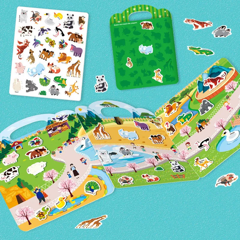 Bambini libro adesivo riutilizzabile scenari multipli fai da te Hand-on Puzzle Cartoon Animal Educational Cognition Learning Toy regalo per bambini