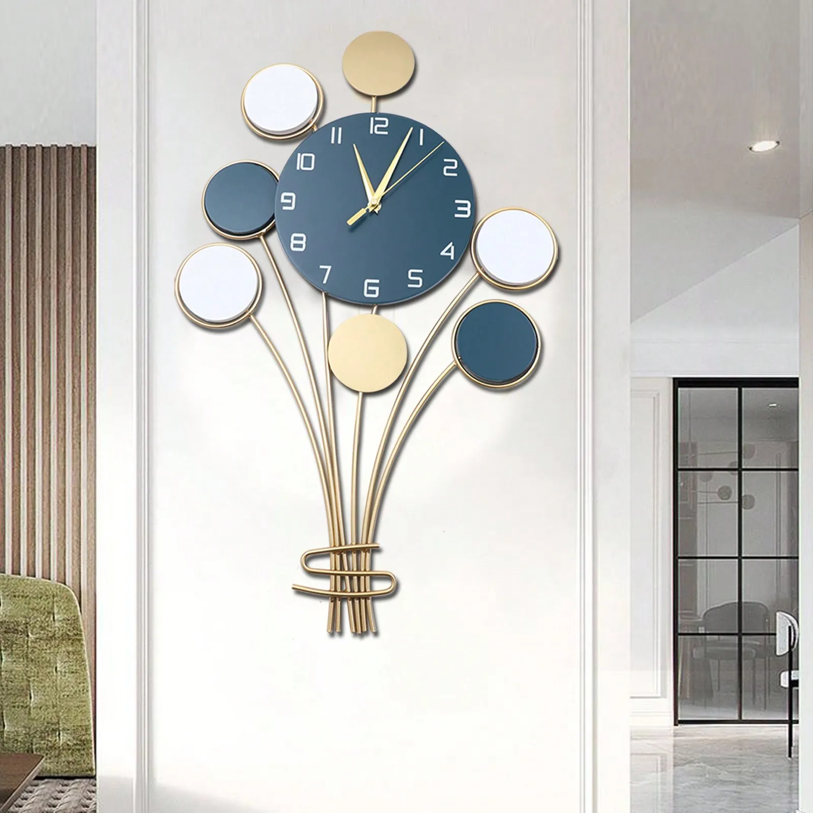 Large Wall Clock Without Drilling Battery Operated Silent, Hot Air Balloon Decor, Simple Clock