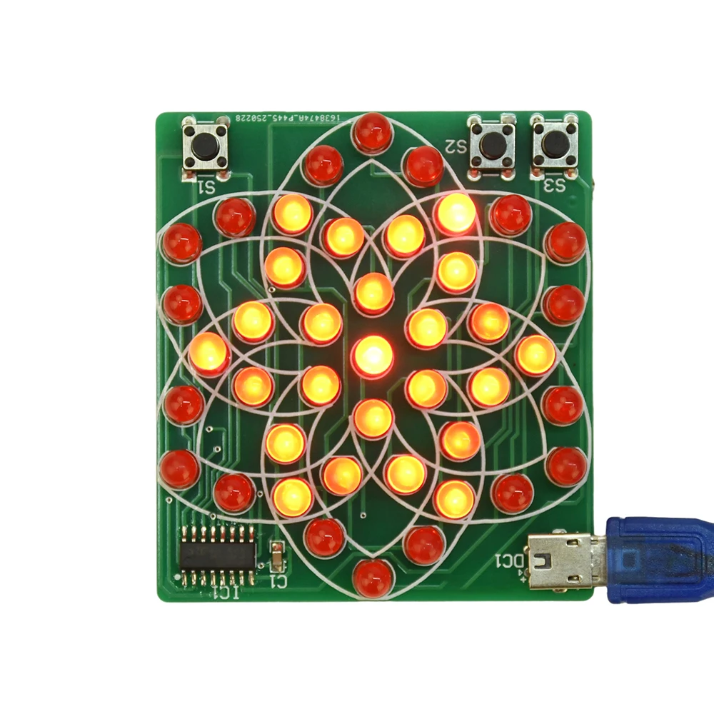 Moinho de vento eletrônico com 43 leds, padrão multiestilo, luz de água corrente, diversão, kit eletrônico diy, 5v, componente de solda, conjunto de treinamento