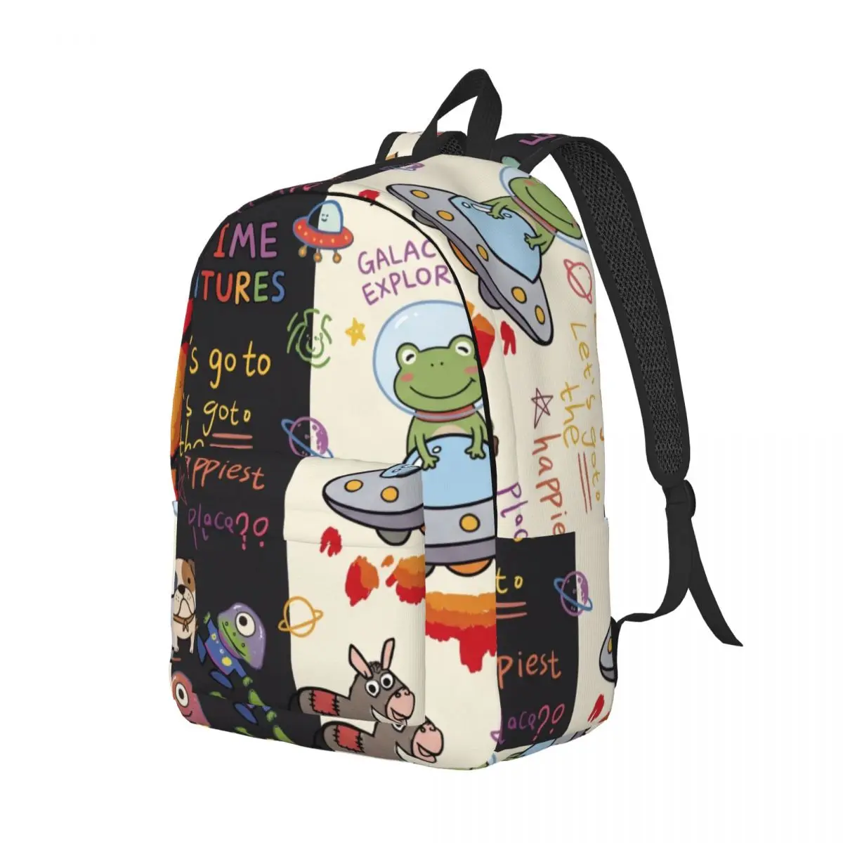 Print Backpack Allover Animal Doodles Y2K Cute Black White Multi Lightweight Daypack for Lovers College Daily Streetwear Bookbag