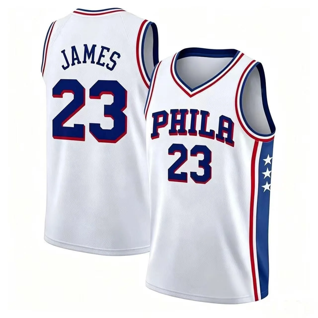 23 Basketballtrikot Philadelphia Ärmelloses Tanktop Schnelltrocknend Sport Streetwear Fan-Trainingsweste Weiß Blau Familien-Set – Detail 11