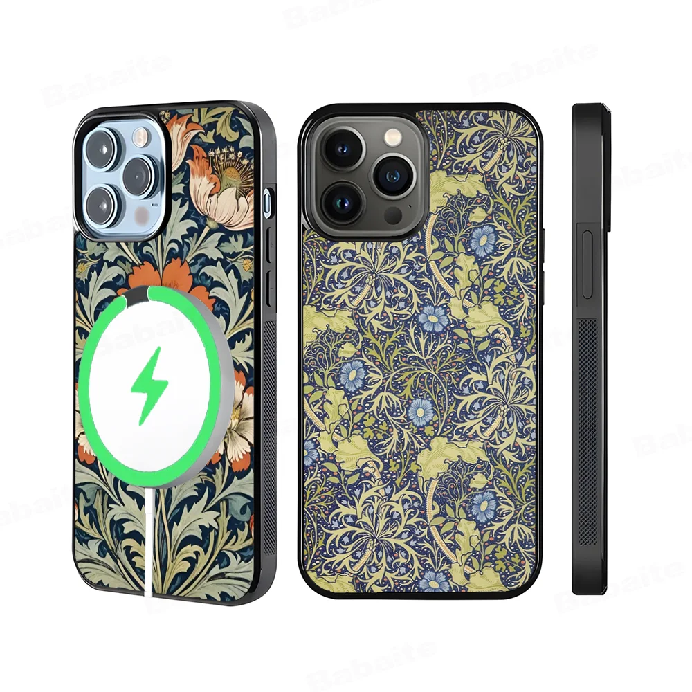 Art W-William Morris Luxury Phone Case Magnetic Case For IPhone 16 14 13 12 11 15 Pro Max Plus For Magsafe Wireless Charge Cover