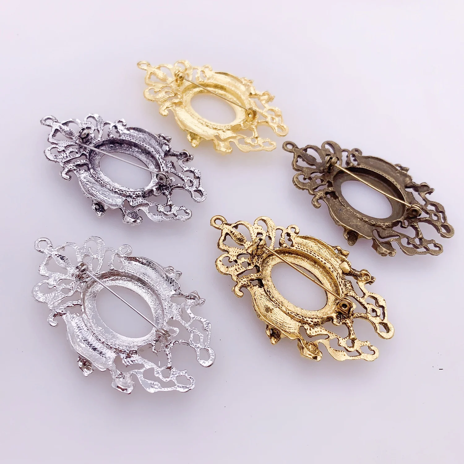 Onebeading Fit 18x25mm Vintage Oval Cabochons Brooch Blank Setting Bezel Tray Base Mermaid For DIY Making 5pcs K06130