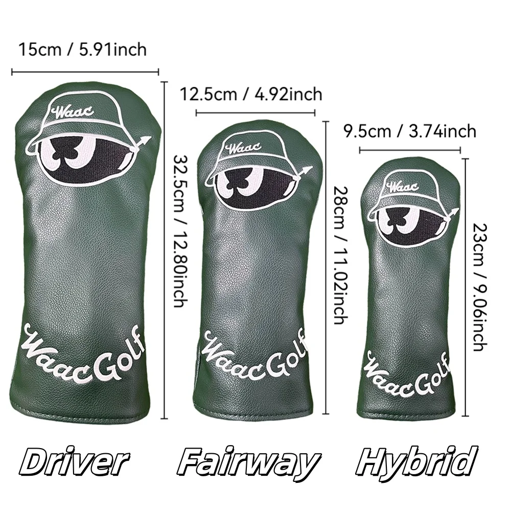 Penutup pelindung golf berwarna hijau tua, desain pola bordir, perlindungan tongkat golf yang ditingkatkan, aksesori golf, bahan PU