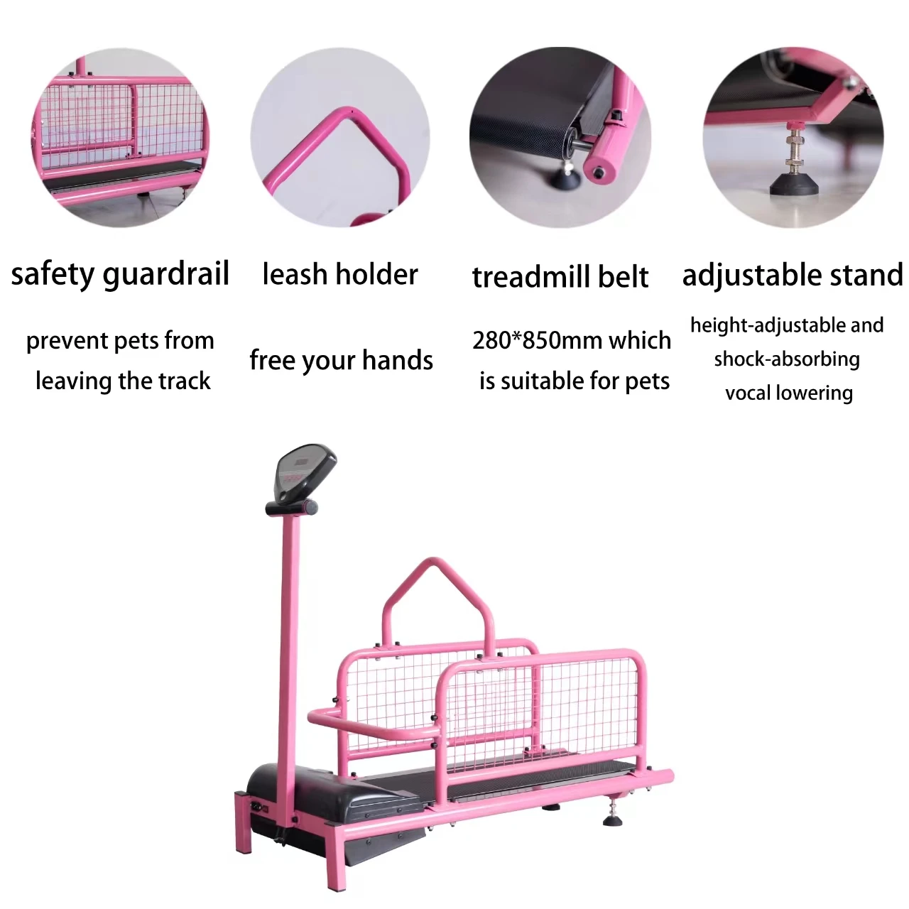 Pink pet treadmill with safety key and emergency stop cat treadmill