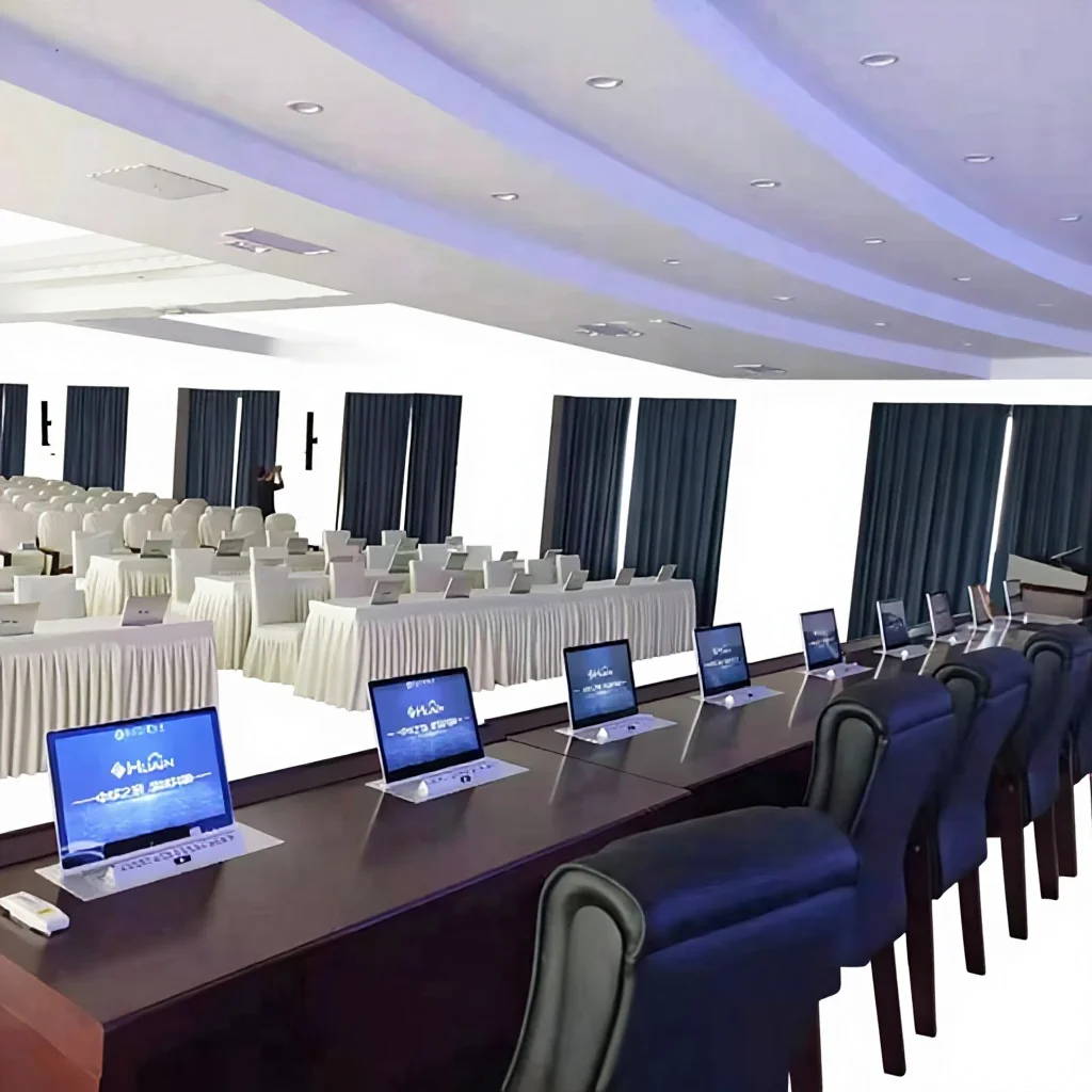 15.6 Inch HD 1920x1080 Touch Screen Pop up Monitor Motorized Lift Silver Black Paperless Conference System