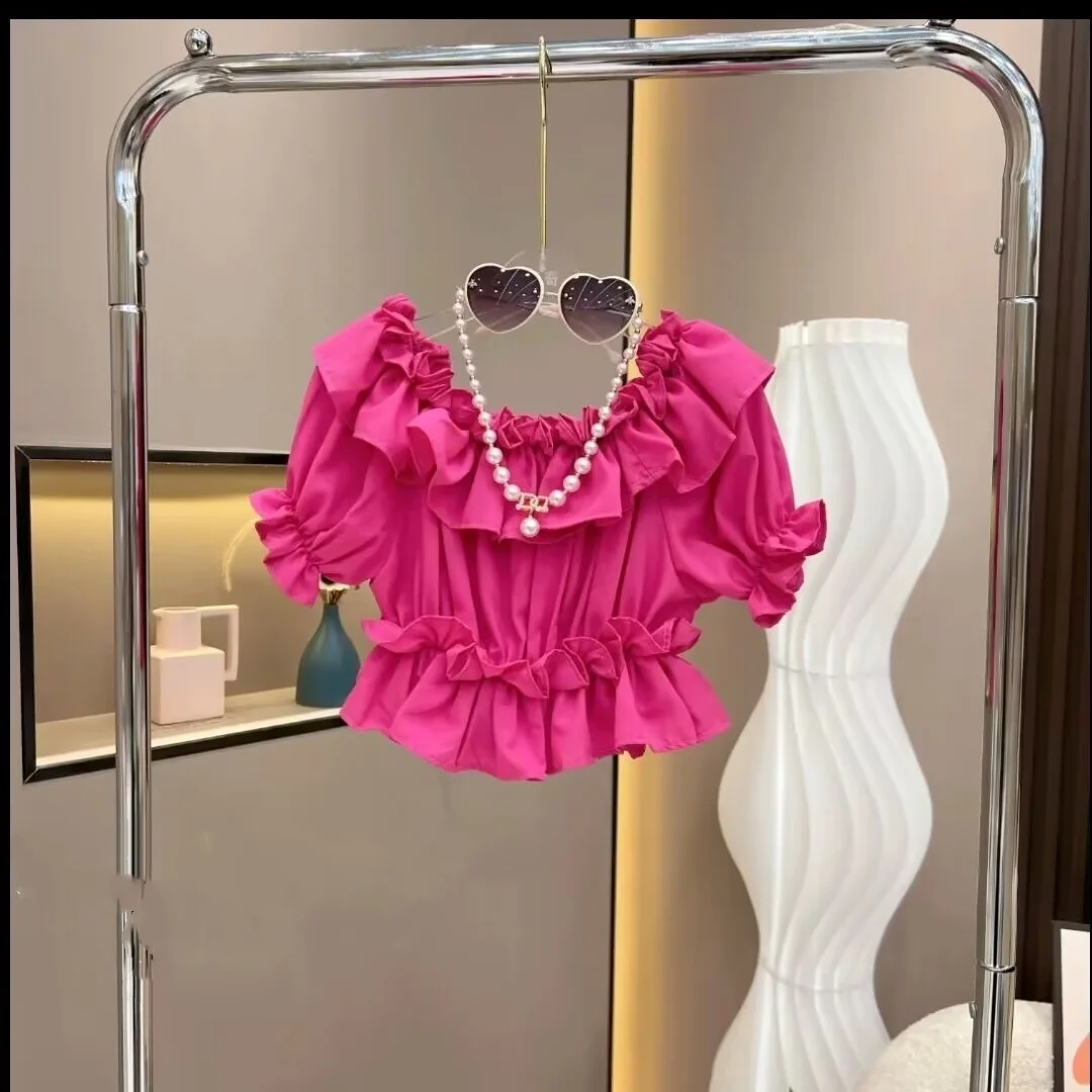 New Baby Girls Teenage Fashion Summer Sets,  Ruffles Top+ Mesh Cake Skrits    4-12T
