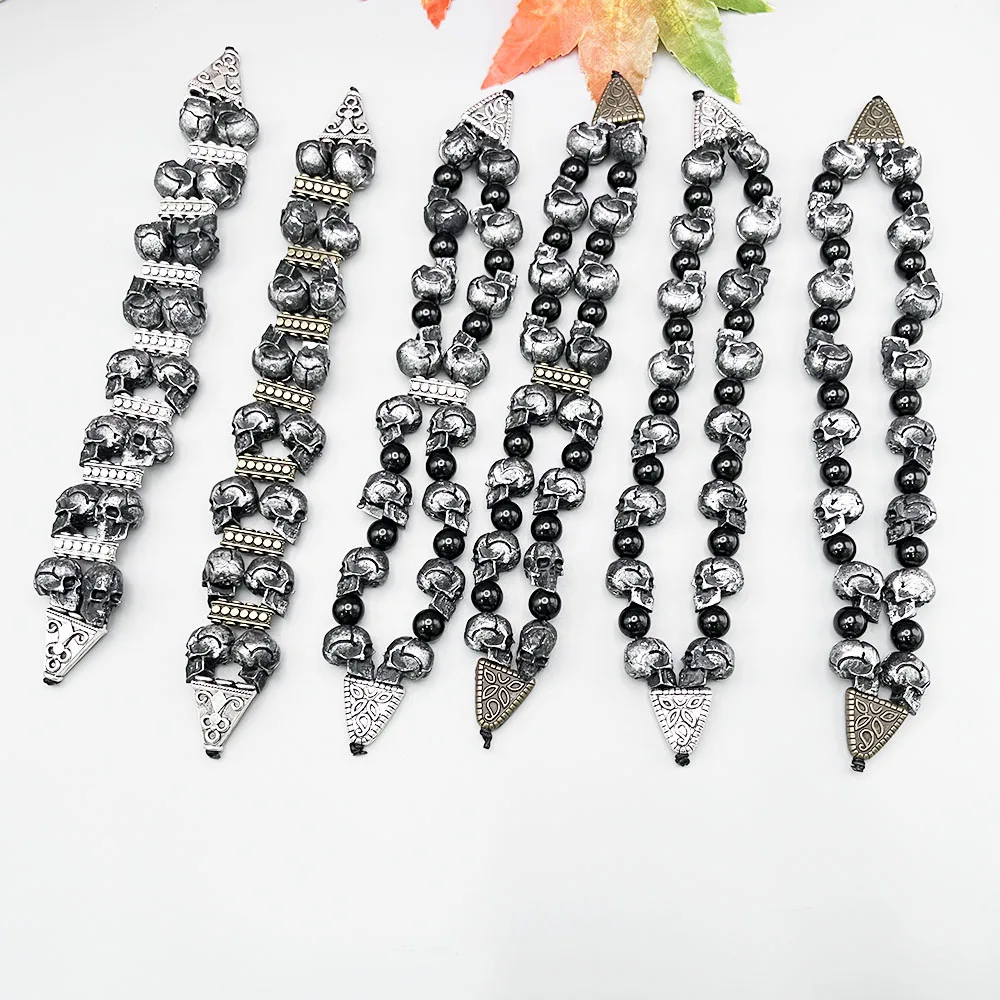 NJ74 Rosary Men Resin Skull Black Silvery Flip Punk Acrylic Beads Pray Meditation Transforming Fate Alloy Ornament Jewelry Gift