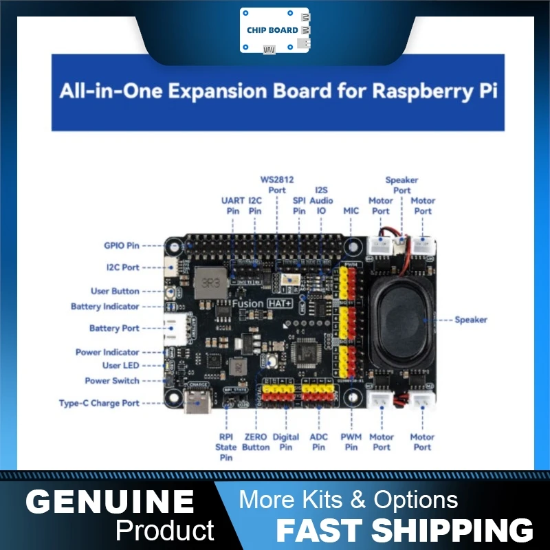 SunFounder Fusion HAT+: Raspberry Pi Expansion Board with Motors, Servos, Battery & AI LLM Support