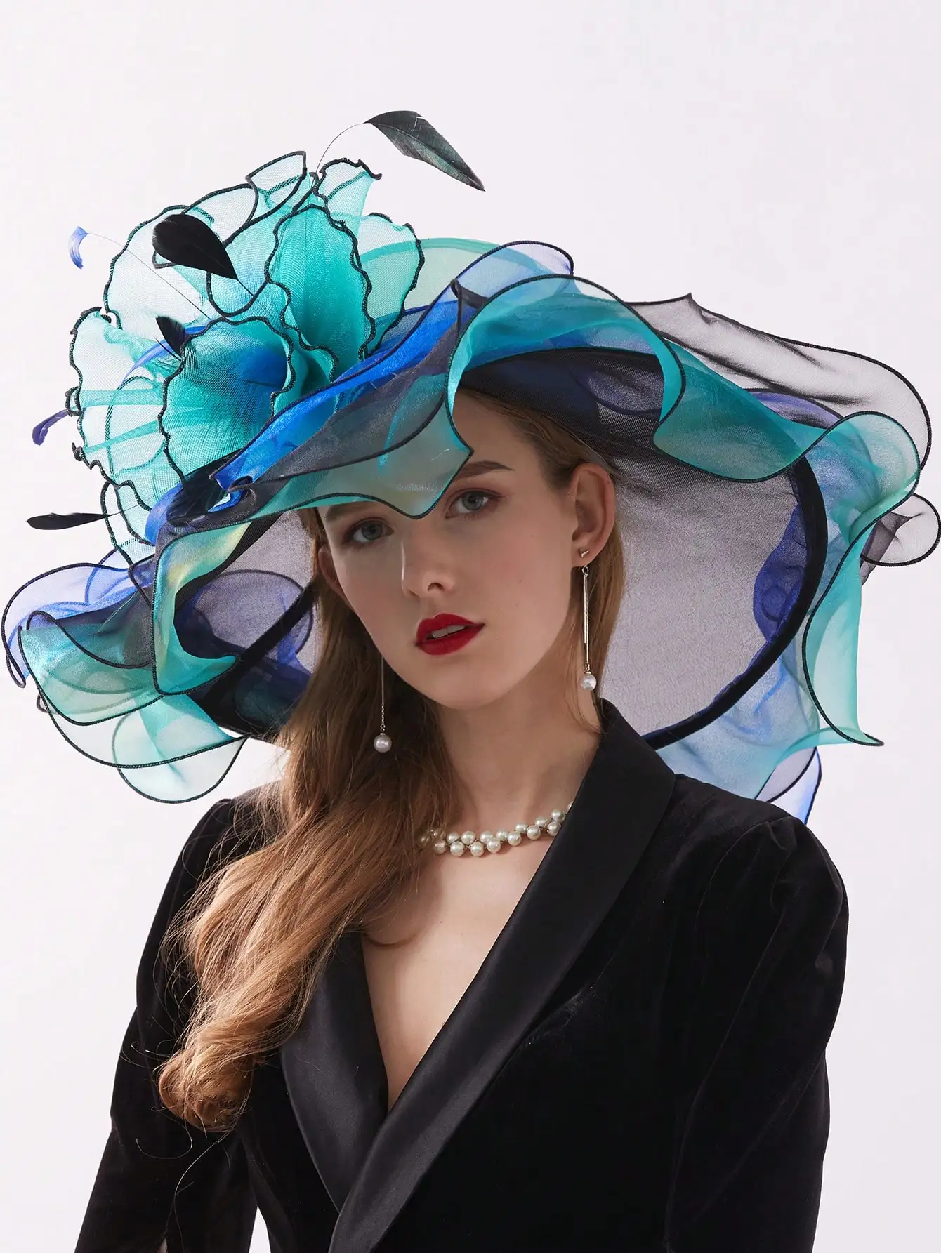 Organza Kentucky Derby Fascinators Hat For Women Ladies Wide Brim Sun Hats Flowers Elegant Wedding Bride Church Party Fedoras