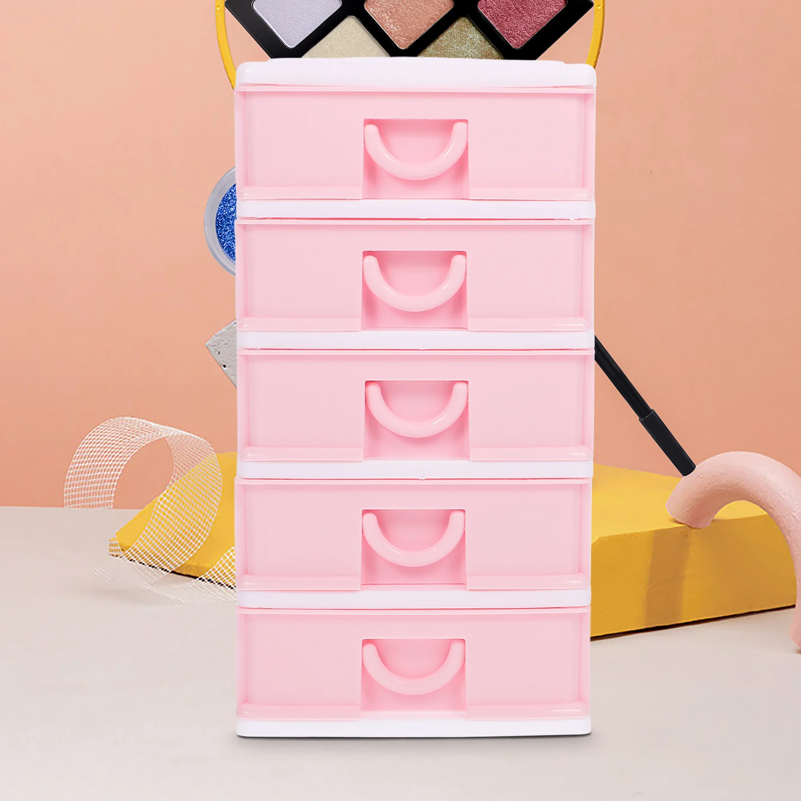 

Storage Crate Box Stationery Organizer Office Case Cabinet with Drawers Multifunction Desktop Makeup Holder Pink