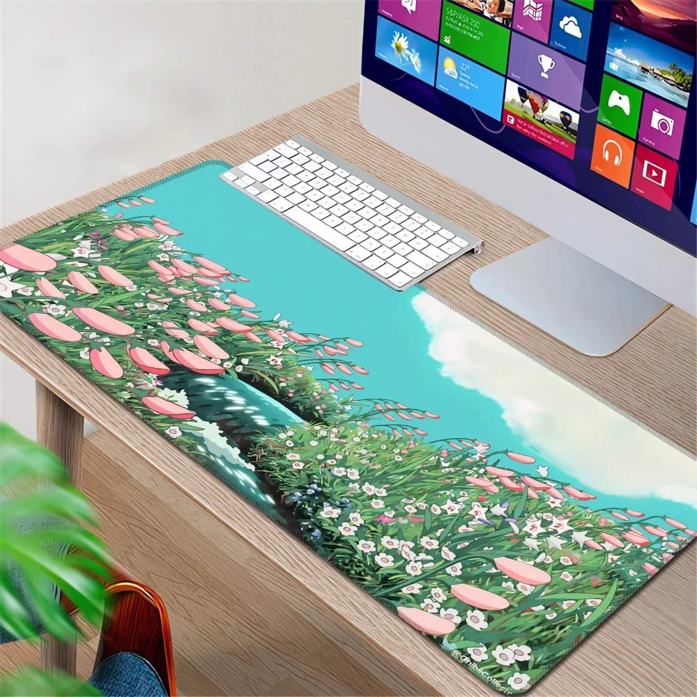 Tapis de bureau floral anime mignon vert sauge, tapis de souris gaming Kawaii, tapis de clavier, alfombrillas para escritorio, tapis de souris