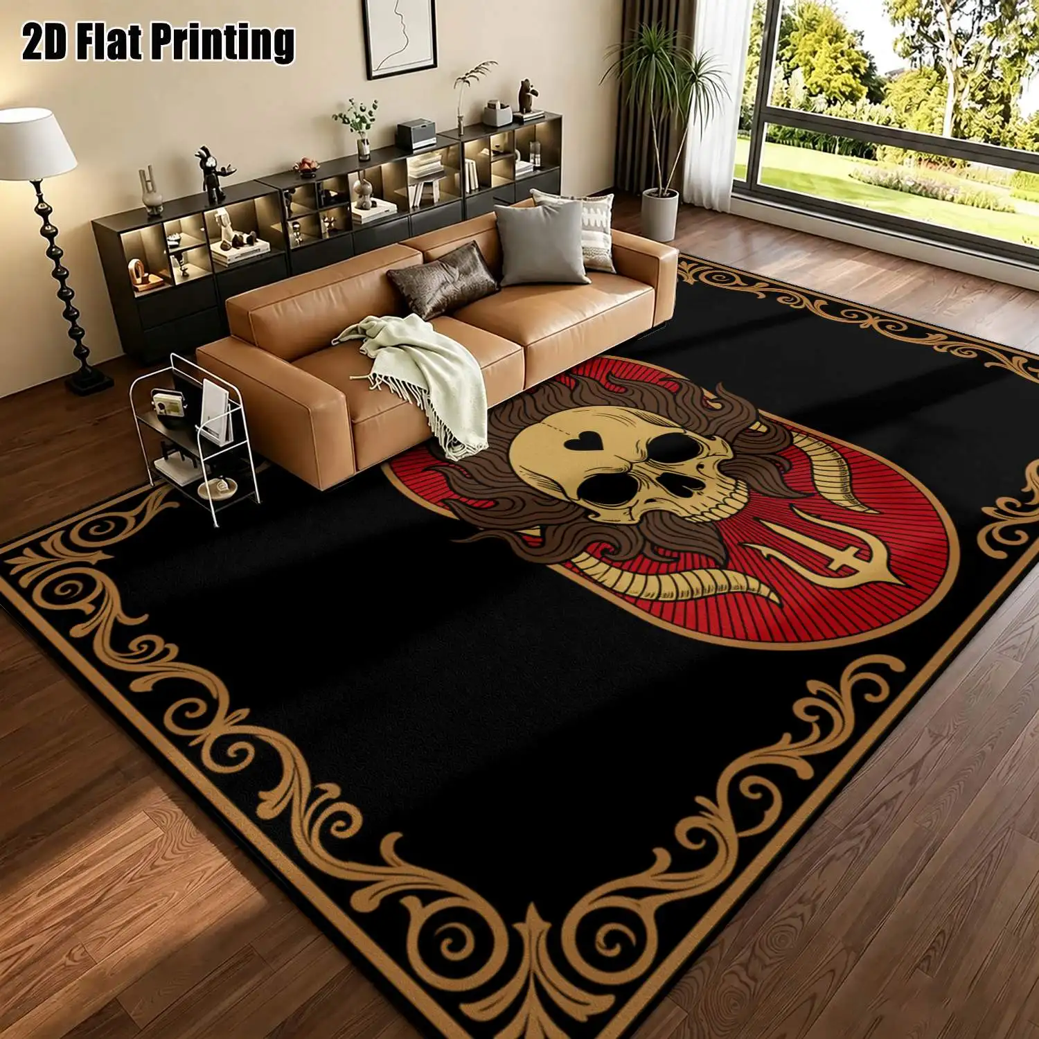 1Pc 2D Printed Retro Skull Pattern Carpets: European, Minimalist, Nordic, Instagram Style, Machine Washable, Multi-Size Home Decor for Entrance, Dining, Foyer, Bedroom, Living Room
