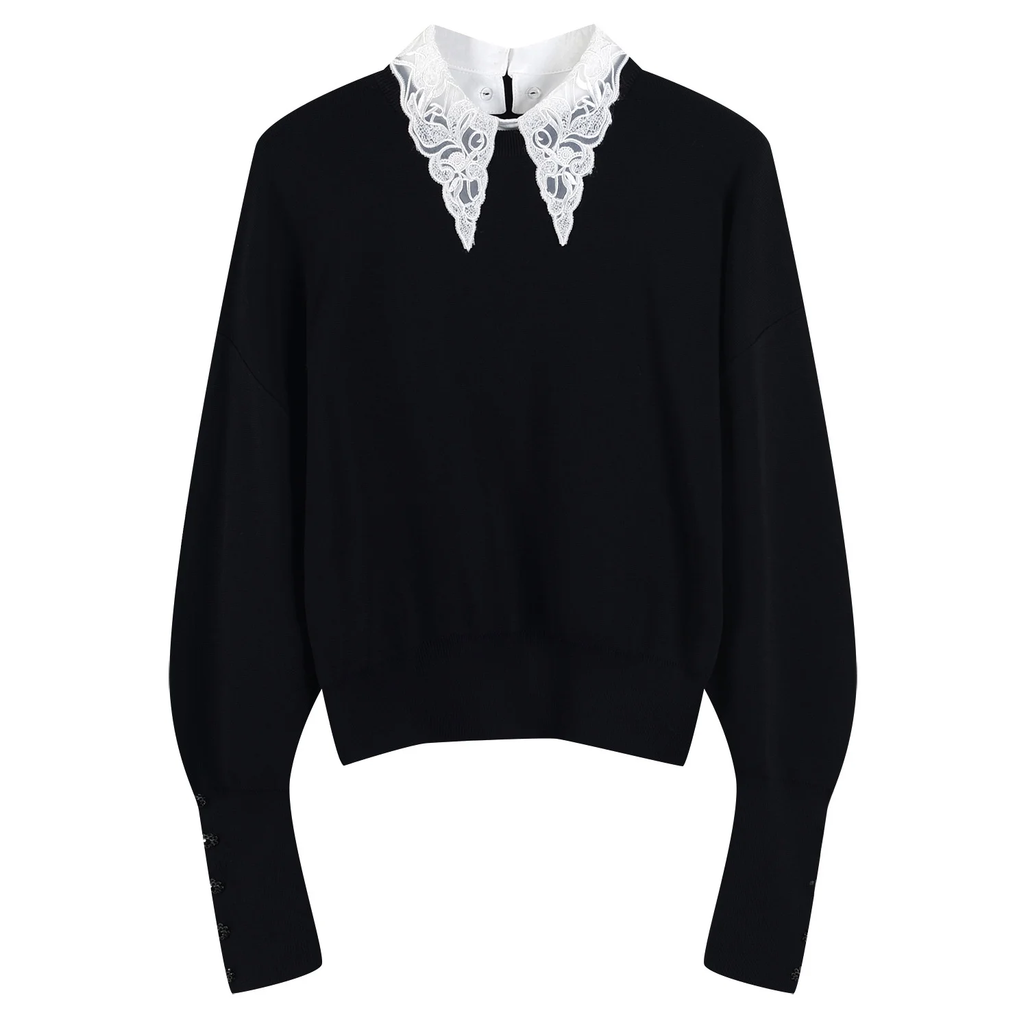 Retro Chic Odpinany Kołnierzyk z Koronki Dzianinowy Top Latarnia Sve Modny Wodny Diament Damska Odzież do Pracy Dzianina
