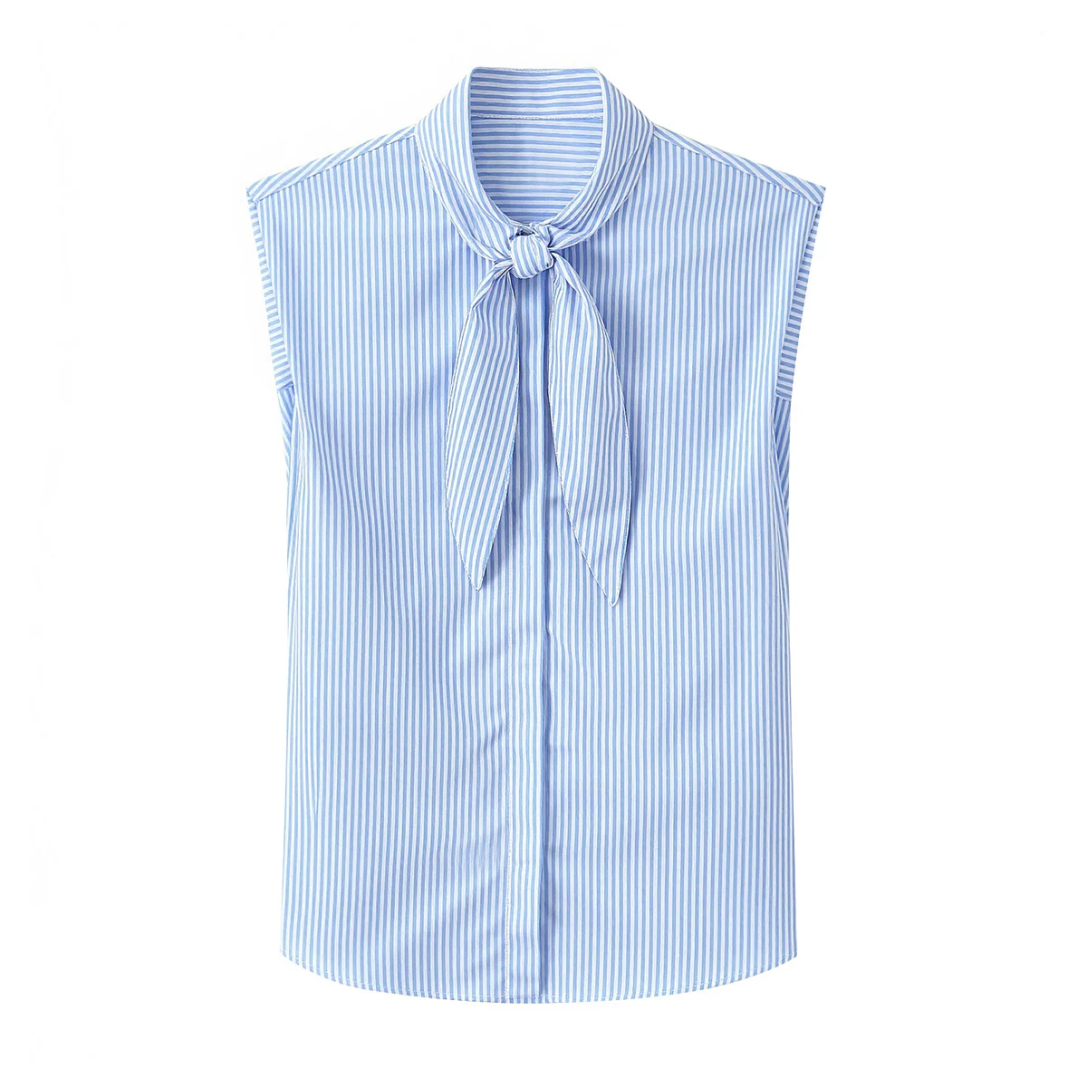 BSAY White Bow Shirt 2026 Summer New Minimalist Sleeveless Blouses Striped Slimming Casual Chic Ladies Tops Mujer
