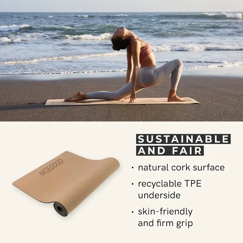 Custom Printed Anti-slip Portugal Eco Friendly Tpe Cork Yoga Mats Set 8mm Gym Fitness Mat